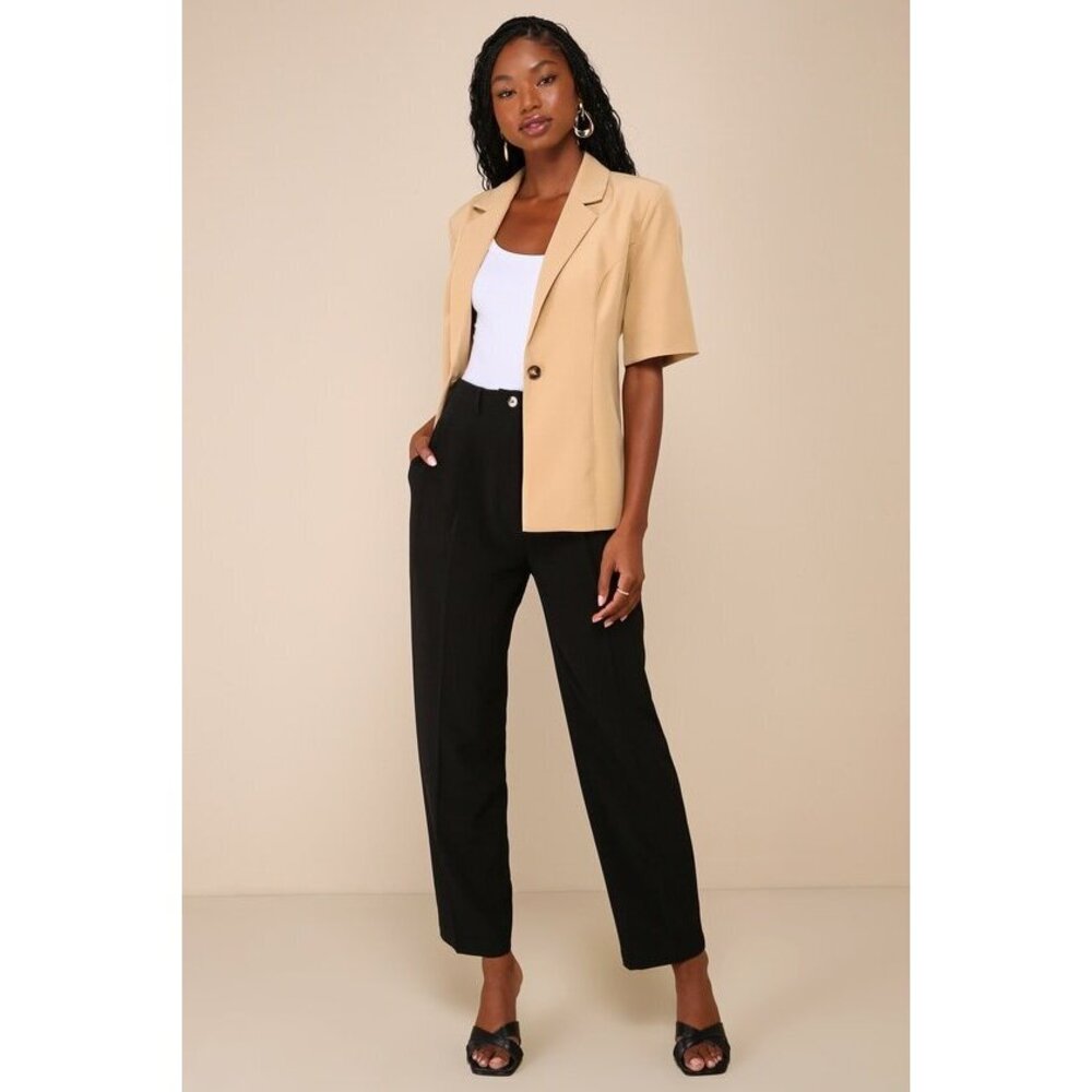 Lulus Sophisticated Company Black Straight Leg Trouser Pants - Size L